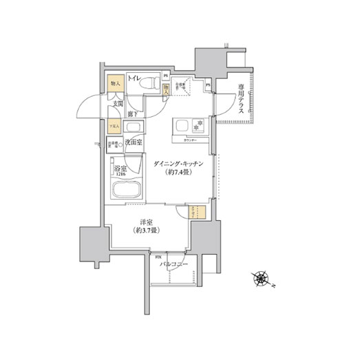 グレーシアフィット三軒茶屋(1DK[G-type]：28.66㎡)の間取り画像