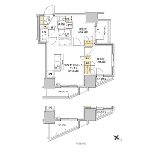 グレーシアフィット三軒茶屋(2LDK[F-type]：45.52㎡)の間取り画像