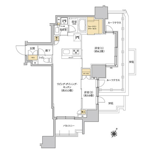 グレーシアフィット三軒茶屋(2LDK[Er-type]：52.78㎡)の間取り画像