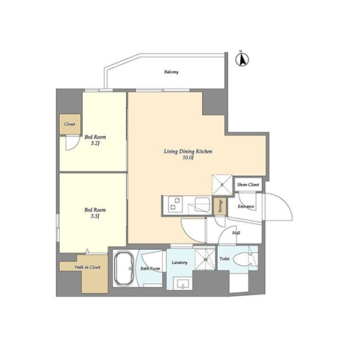 グランカーサ上野松が谷(2LDK+WIC[E2-type]：40.30㎡)の間取り画像