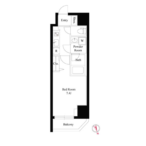 グランパセオ浅草橋(A-type：1K［25.62㎡］)の間取り画像