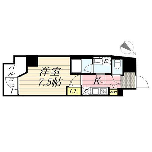 グランパセオ麻布十番(C-type：1K［26.10㎡］)の間取り画像