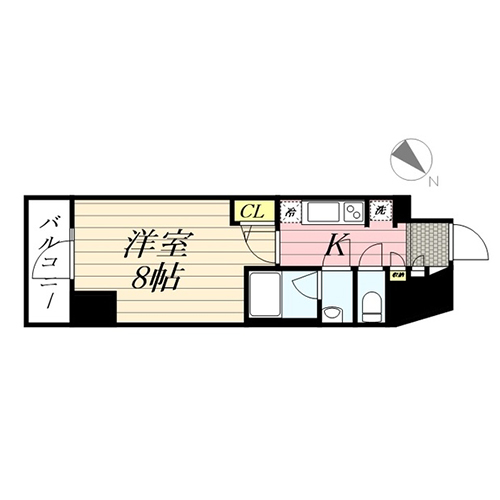 グランパセオ麻布十番(D-type：1K［26.97㎡］)の間取り画像