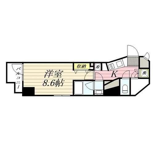 グランパセオ麻布十番(H-type：1K［31.98㎡］)の間取り画像