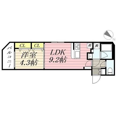 グランパセオ麻布十番(G-type：1LDK［34.37㎡］)の間取り画像