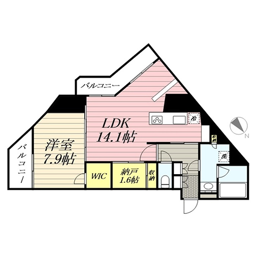 グランパセオ麻布十番(B-type：1LDK［59.34㎡］)の間取り画像