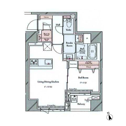 グランパセオ広尾(1LDK[C1タイプ]：46.35㎡)の間取り画像