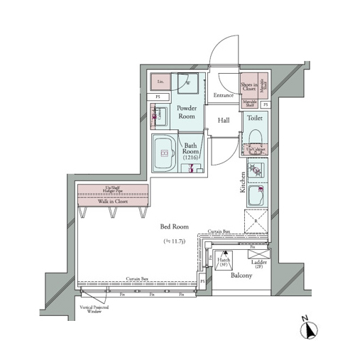 グランパセオ広尾(1R[B2タイプ]：32.45㎡)の間取り画像
