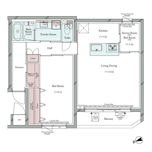 グランパセオ広尾(1LDK+S[Mタイプ]：66.99㎡)の間取り画像