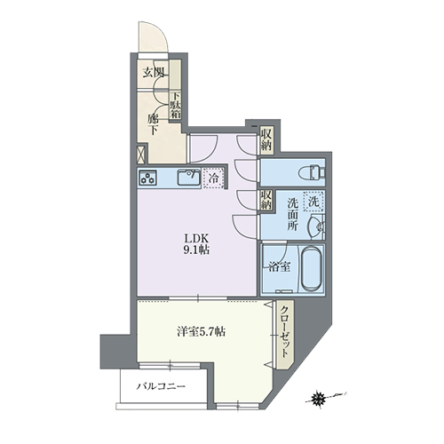 グランパセオ本郷三丁目(A-type：1LDK［40.83㎡］)の間取り画像