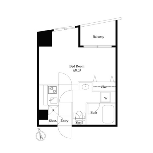 グランパセオ市谷甲良町(A-type：1K ［25.15㎡］)の間取り画像