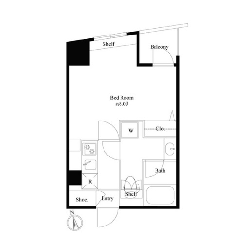 グランパセオ市谷甲良町(B-type：1K ［25.27㎡］)の間取り画像