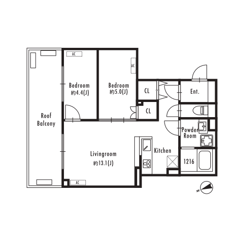 グランパセオ市谷仲之町(J-type：2LDK［51.37㎡］)の間取り画像