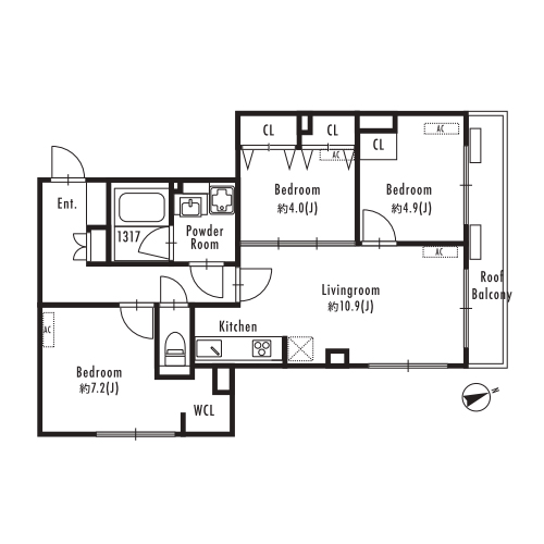 グランパセオ市谷仲之町(I-type：3LDK［62.04㎡］)の間取り画像