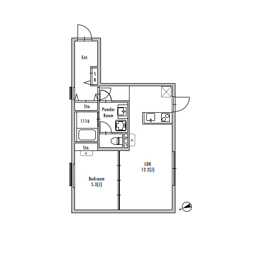 グランパセオ目黒青葉台(1LDK[A-type]：42.95㎡)の間取り画像
