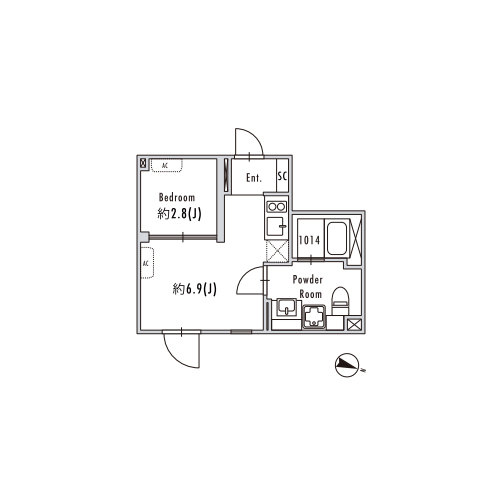 グランパセオ目黒花房山(1DK[fタイプ]：25.27㎡)の間取り画像