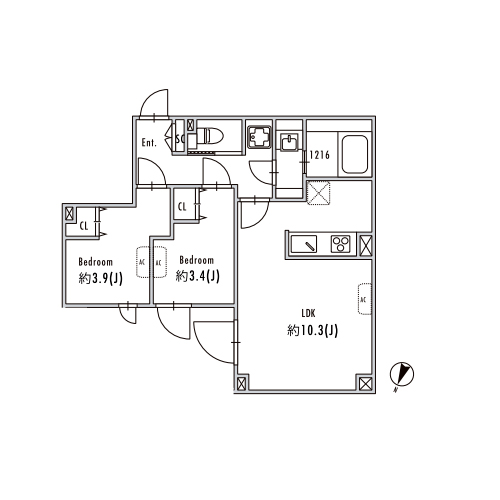 グランパセオ目黒花房山(2LDK[Aタイプ]：45.50㎡)の間取り画像