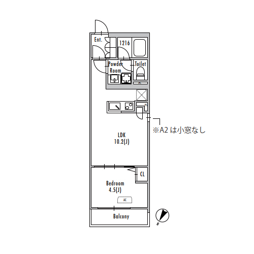 グランパセオ三宿(1LDK[A1・A2-type]：33.50㎡)の間取り画像