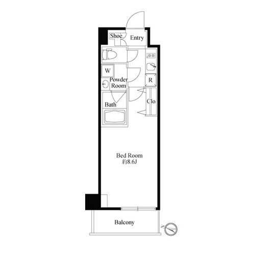 グランパセオ日本橋三越前(B2-type：1K ［25.81㎡］)の間取り画像