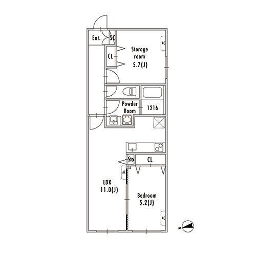 グランパセオ大井町(2LDK / 1SLDK[E-type]：50.28㎡)の間取り画像