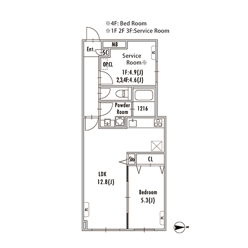 グランパセオ大井町(2LDK / 1SLDK[A-type]：51.14㎡)の間取り画像