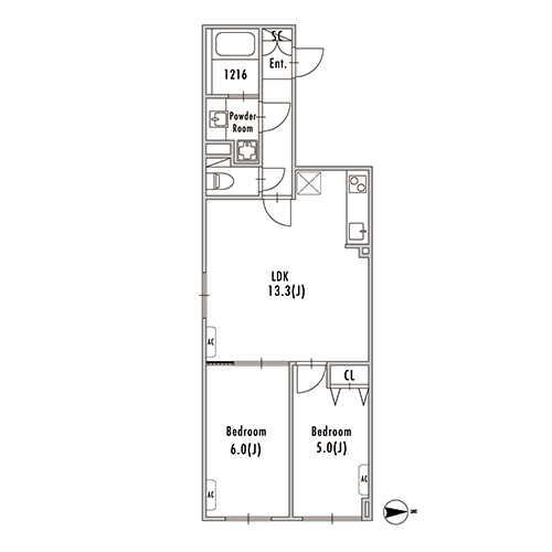 グランパセオ大井町(2LDK[C-type]：51.63㎡)の間取り画像
