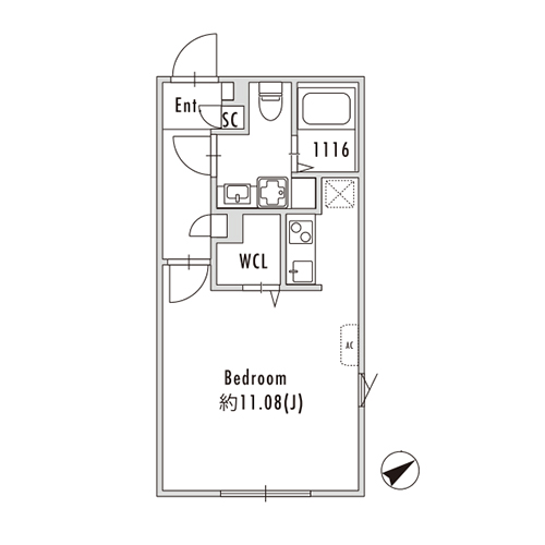 グランパセオ下北沢(1R[Eタイプ]：30.40㎡)の間取り画像