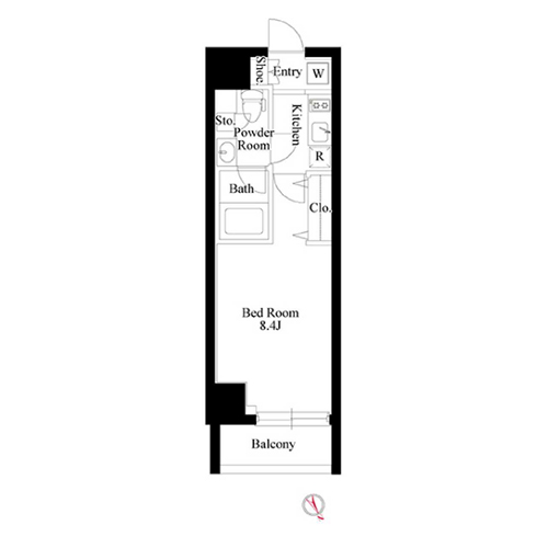 グランパセオ新大塚(A'-type：1K［25.37㎡］)の間取り画像