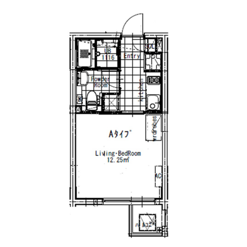 グランパセオ新宿(A-type：1K [22.90㎡])の間取り画像