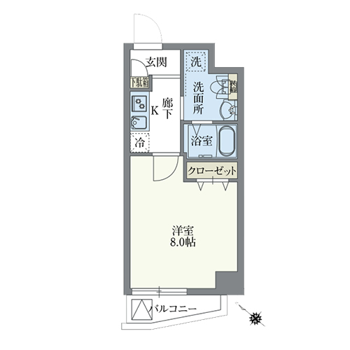 グランパセオ新宿河田町(C2-type：1K［25.16㎡］)の間取り画像