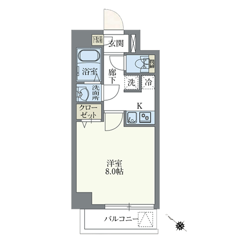 グランパセオ新宿河田町(B-type：1K［25.26㎡］)の間取り画像