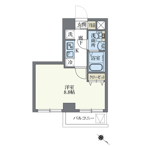 グランパセオ新宿河田町(E1-type：1K［25.36㎡］)の間取り画像