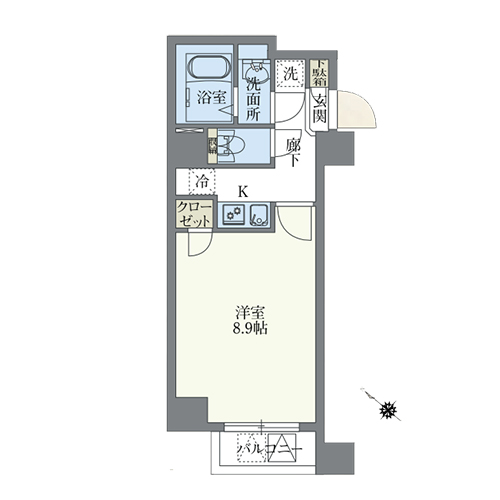 グランパセオ新宿河田町(A-type：1K［27.47㎡］)の間取り画像