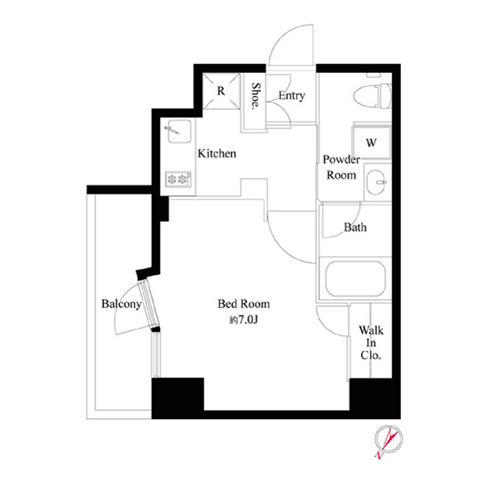 グランパセオ巣鴨(C2-type：1K ［25.89㎡］)の間取り画像