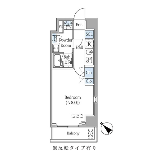 グランジット月島TOKYO BAY(1K[A1タイプ]：25.14㎡)の間取り画像
