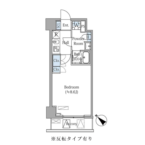 グランジット月島TOKYO BAY(1K[A2タイプ]：25.14㎡)の間取り画像