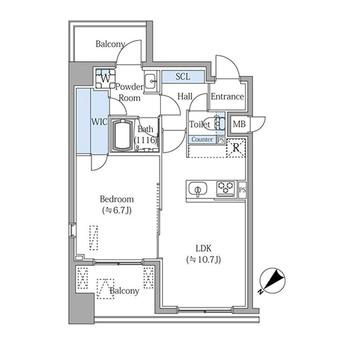 グランジット月島TOKYO BAY(1LDK[B1タイプ]：43.97㎡)の間取り画像