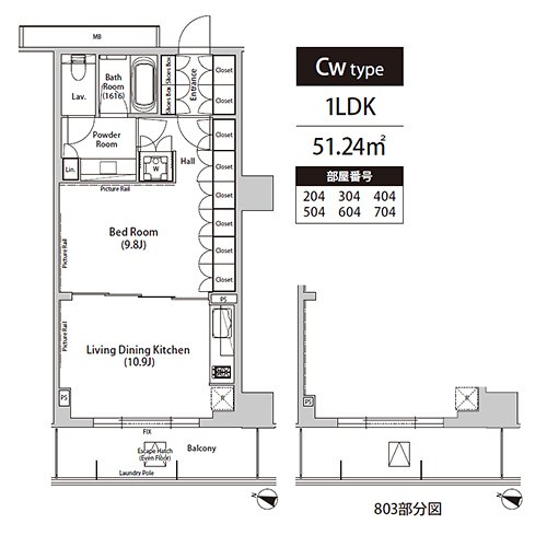 飯田橋ガーデンフラッツ(Cw-type：1LDK)の間取り画像