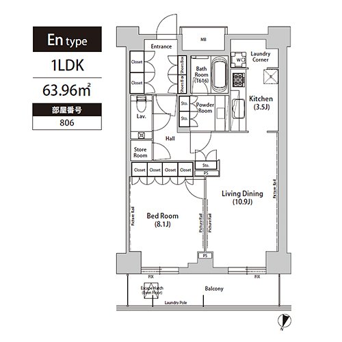 飯田橋ガーデンフラッツ(En-type：1LDK)の間取り画像