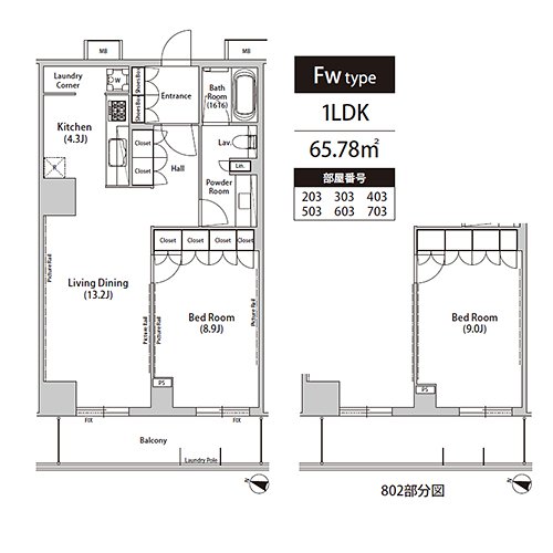 飯田橋ガーデンフラッツ(Fw-type：1LDK)の間取り画像