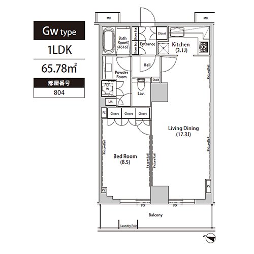 飯田橋ガーデンフラッツ(Gw-type：1LDK)の間取り画像