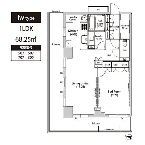 飯田橋ガーデンフラッツ(Iw-type：1LDK)の間取り画像