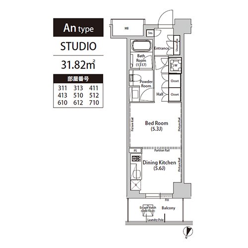 飯田橋ガーデンフラッツ(An-type：STUDIO)の間取り画像