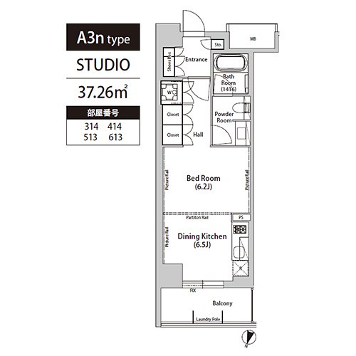 飯田橋ガーデンフラッツ(A3n-type：STUDIO)の間取り画像