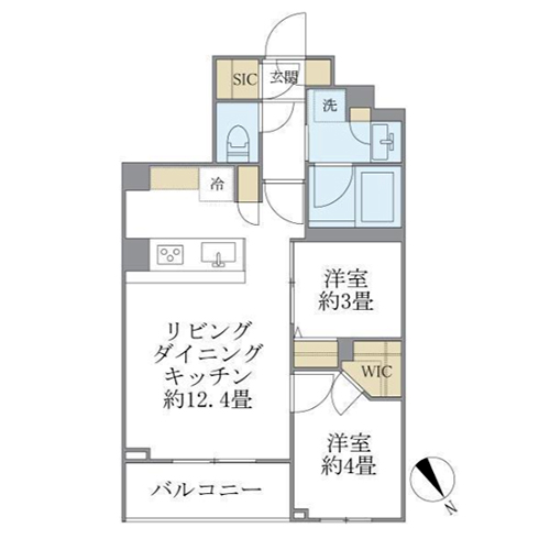 ラ・ペルラ目黒東山Ⅱ(2LDK[B1-TYPE]：45.11㎡)の間取り画像