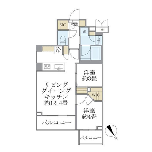 ラ・ペルラ目黒東山Ⅱ(2LDK[B2-TYPE]：45.11㎡)の間取り画像
