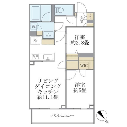 ラ・ペルラ目黒東山Ⅱ(2LDK[C2-TYPE]：46.63㎡)の間取り画像