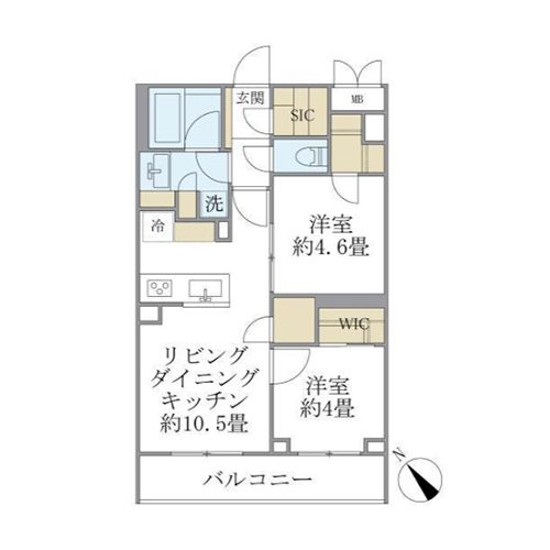 ラ・ペルラ目黒東山Ⅱ(2LDK[E-TYPE]：47.39㎡)の間取り画像