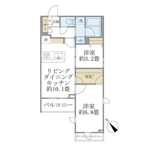 ラ・ペルラ目黒東山Ⅱ(2LDK[D1-TYPE]：47.87㎡)の間取り画像
