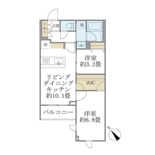 ラ・ペルラ目黒東山Ⅱ(2LDK[D2-TYPE]：47.87㎡)の間取り画像